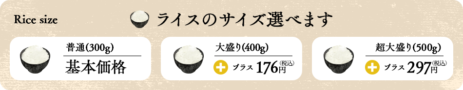 ライスのサイズ選べます