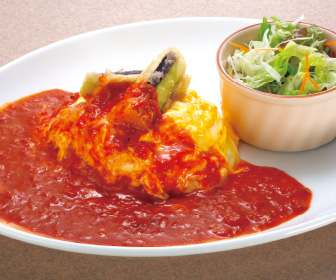 チーズとナスのトマトオム